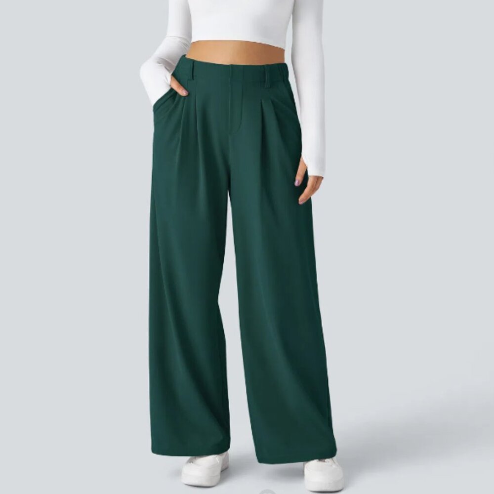 Halara Flex™ High Waisted Side Pocket Wide Leg Waffle Work Pants (Petite M)